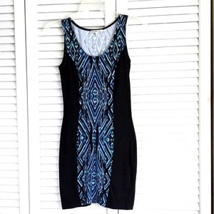 Black/Blue Stretch Fabric Mini Dress